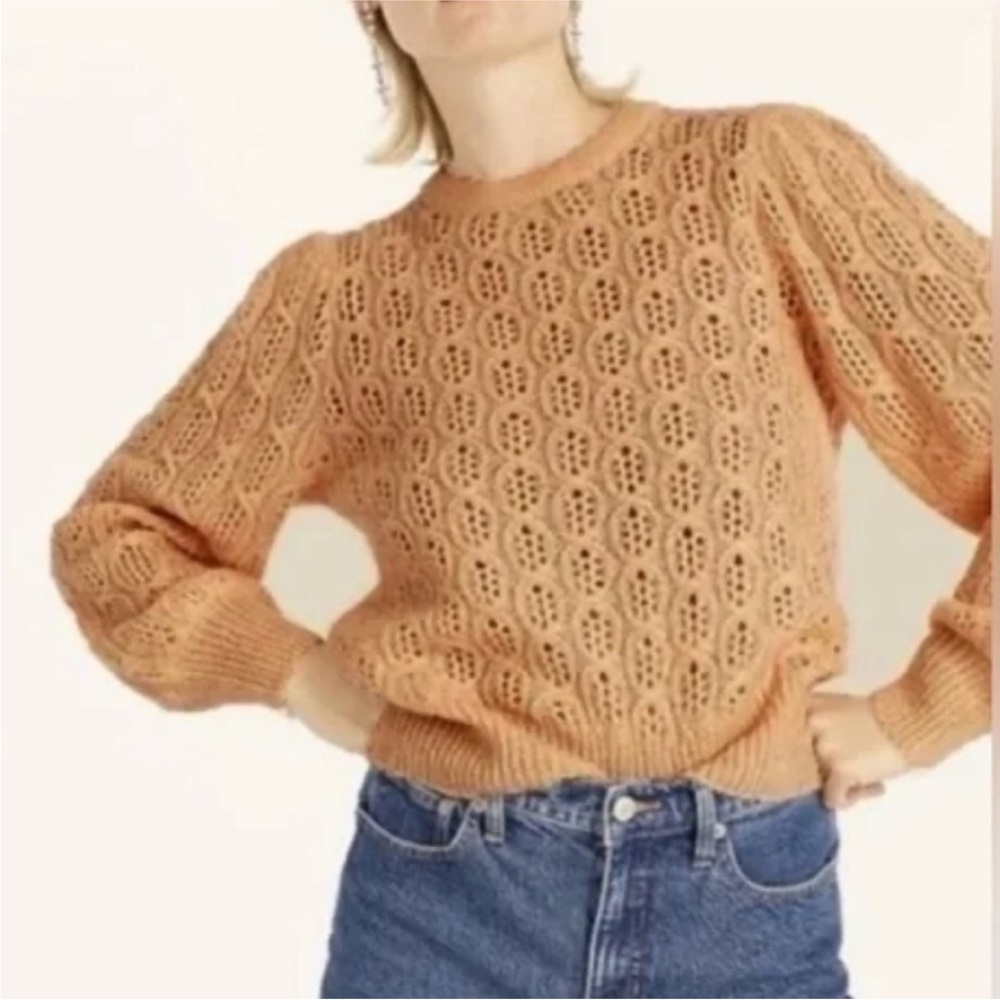 J. Crew Peach Open-Knit Crewneck Sweater